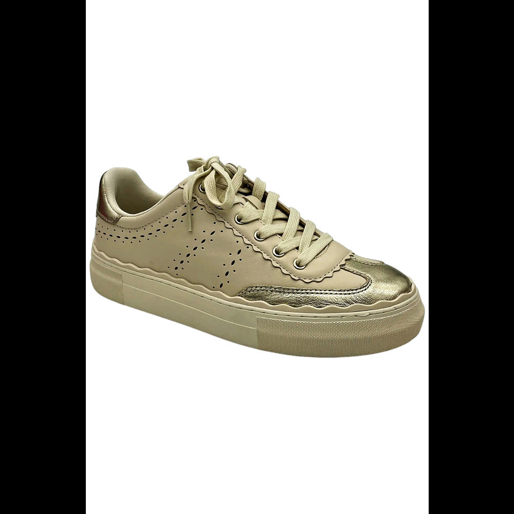 Vince Camuto Women's Leather Casual Sneakers Jenlie CreamWhite/Gold - Medium